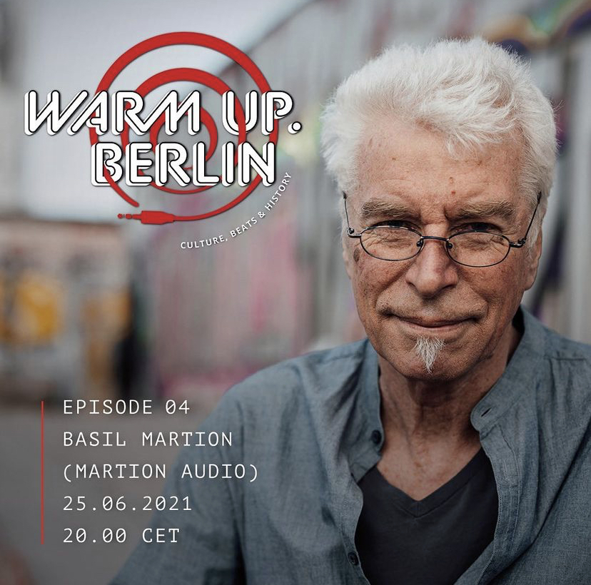 Close-up portrait of a man with white hair and glasses featuring 'Warm Up Berlin' podcast branding and episode details.